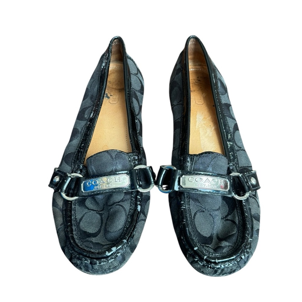 Coach Women's Felisha Leather Fabric Loafers Black Size 8B